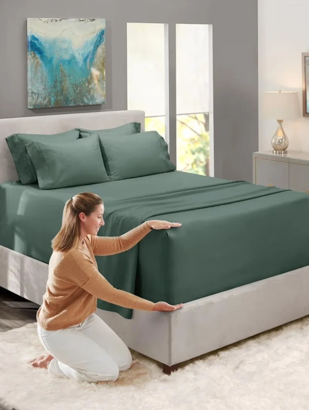 Hearth & Harbor NWT Queen Size Microfiber Deep Pocket Sheet Set Forest Green